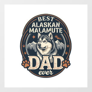 Alaskan Malamute Dad Dog Portrait Mountains Badge Window Cling
