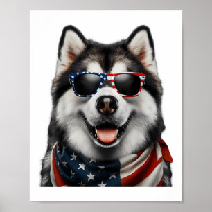 Alaskan Malamute Dog 4th Of July American Incepend Poster