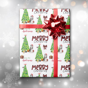 Alaskan Malamute Dog, Bird and Christmas Tree Wrapping Paper