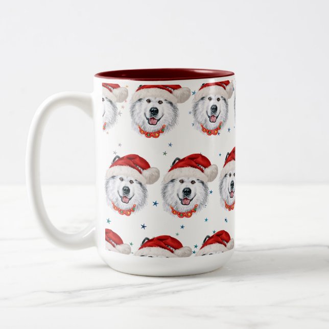 Alaskan Malamute Dog Breed Christmas Stars Two-Tone Coffee Mug (Left)