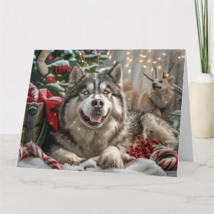 Alaskan Malamute Dog Christmas Festive Card
