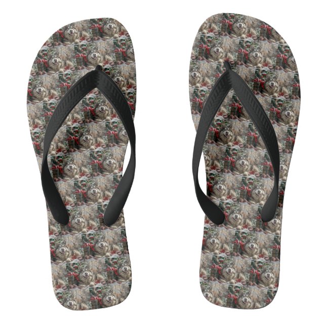 Alaskan Malamute Dog Christmas Festive Flip Flops (Footbed)