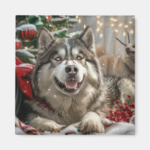 Alaskan Malamute Dog Christmas Festive Magnet