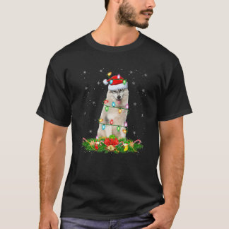 Alaskan Malamute Dog Christmas Lights Funny Santa  T-Shirt