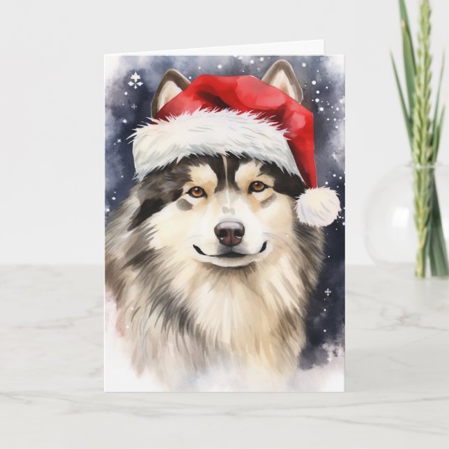Alaskan Malamute Dog Christmas Santa Paws Festive  Thank You Card (Front)