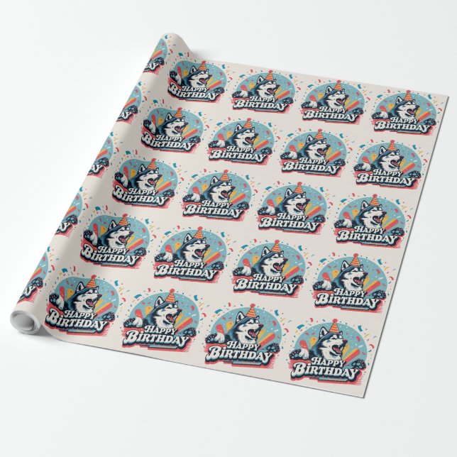 Alaskan Malamute Dog Colourful  Wrapping Paper (Unrolled)