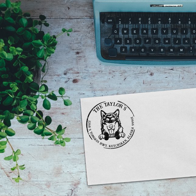 Alaskan Malamute Dog Family Return Address  Rubber Stamp (Creator Uploaded)