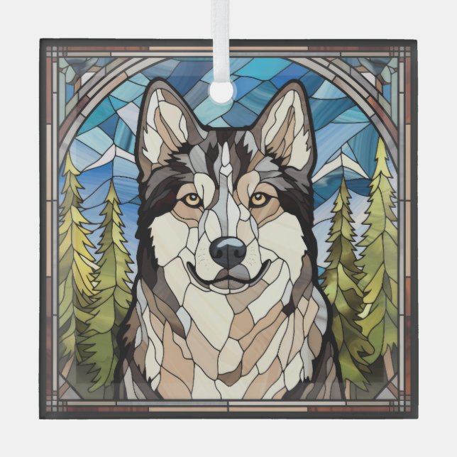 Alaskan Malamute Dog  Glass Ornament (Front)