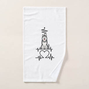 Alaskan Malamute Dog Heartbeat Line Heart Paws Hand Towel