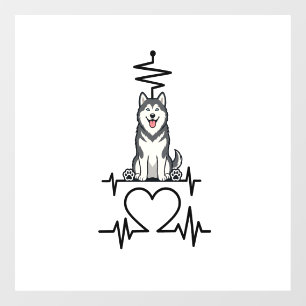 Alaskan Malamute Dog Heartbeat Line Heart Paws Window Cling