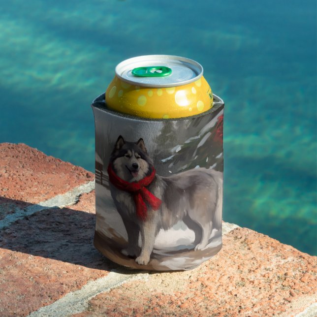 Alaskan Malamute Dog in Snow Christmas Can Cooler (In Situ Pool)