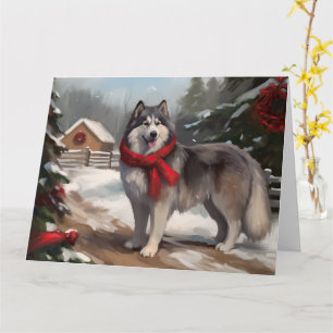 Alaskan Malamute Dog in Snow Christmas Card