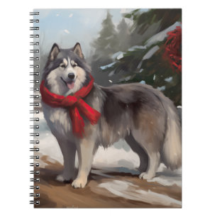 Alaskan Malamute Dog in Snow Christmas Notebook