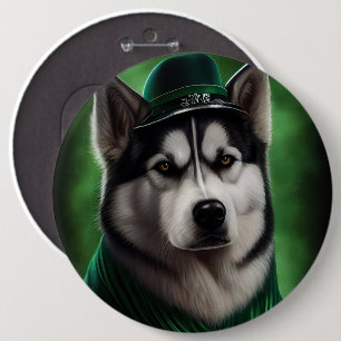 Alaskan Malamute dog in St. Patrick's Day Dress 6 Cm Round Badge