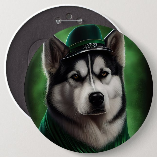 Alaskan Malamute dog in St. Patrick's Day Dress 6 Cm Round Badge (Front & Back)