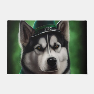 Alaskan Malamute dog in St. Patrick's Day Dress Doormat