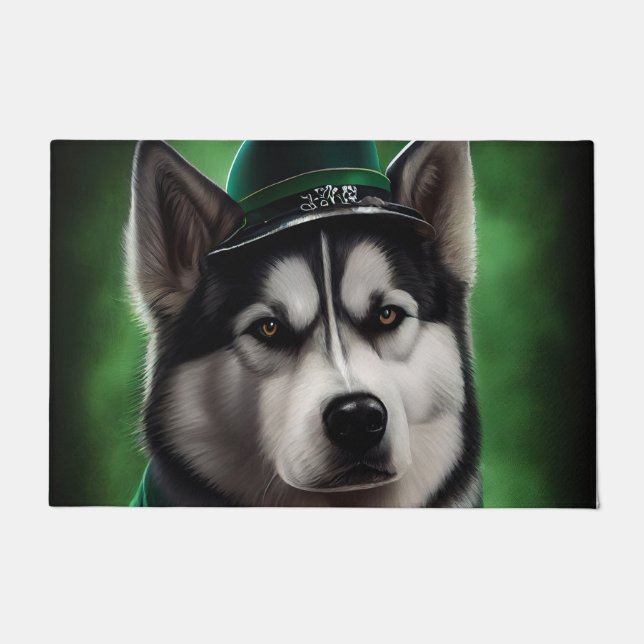 Alaskan Malamute dog in St. Patrick's Day Dress Doormat (Front)