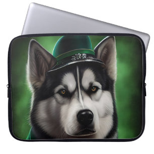 Alaskan Malamute dog in St. Patrick's Day Dress Laptop Sleeve
