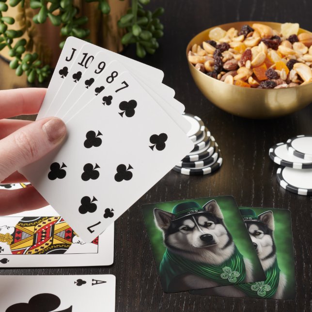 Alaskan Malamute dog in St. Patrick's Day Dress Playing Cards (In Situ)
