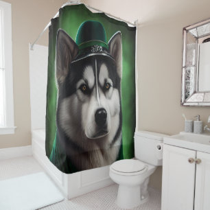 Alaskan Malamute dog in St. Patrick's Day Dress Shower Curtain