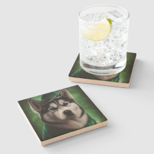 Alaskan Malamute dog in St. Patrick's Day Dress Stone Coaster
