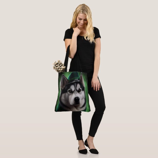 Alaskan Malamute dog in St. Patrick's Day Dress Tote Bag (On Model)
