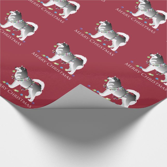 Alaskan Malamute Dog Merry Christmas Design Wrapping Paper (Corner)
