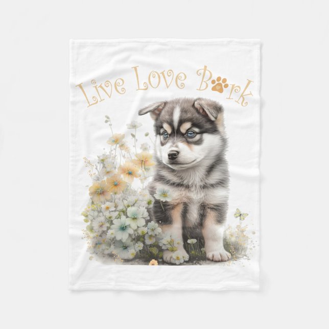 Alaskan Malamute Dog Mum Floral Fleece Blanket (Front)