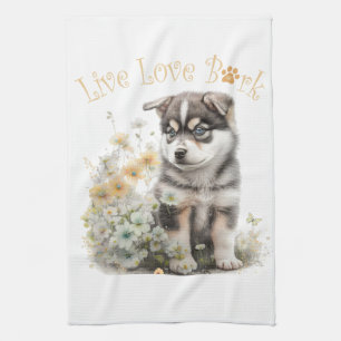 Alaskan Malamute Dog Mum Floral Tea Towel