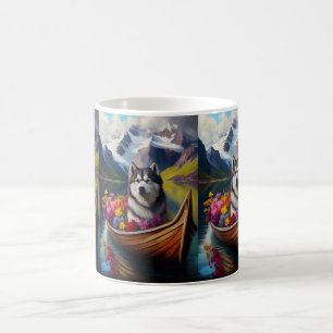 Alaskan Malamute Dog on Paddle: A Scenic Adventure Coffee Mug