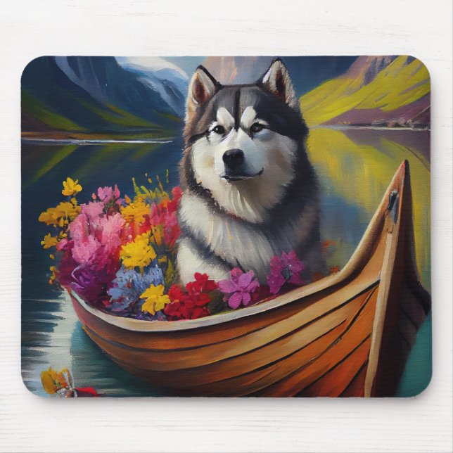 Alaskan Malamute Dog on Paddle: A Scenic Adventure Mouse Mat (Front)