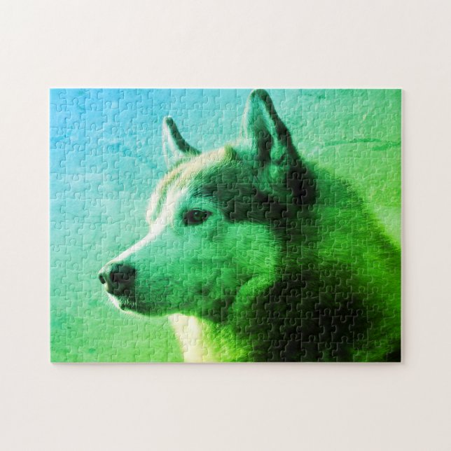 Alaskan Malamute Dog Photograph | Green Blue Jigsaw Puzzle (Horizontal)