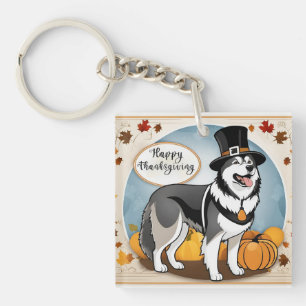 Alaskan Malamute Dog Pilgrim Happy Thanksgiving Key Ring