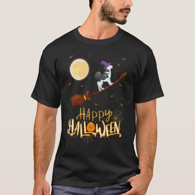   Alaskan Malamute Dog Ride Witch Shotgun Hallowee T-Shirt (Front)