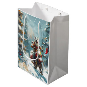 Alaskan Malamute Dog Riding Motorcycle Christmas  Medium Gift Bag