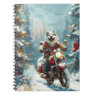 Alaskan Malamute Dog Riding Motorcycle Christmas  Notebook