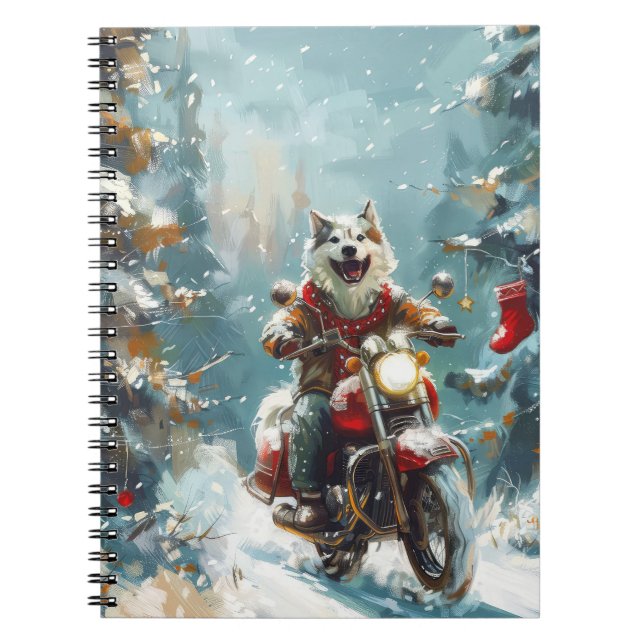 Alaskan Malamute Dog Riding Motorcycle Christmas  Notebook (Front)