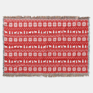 Alaskan Malamute Dog Silhouettes Christmas Red Throw Blanket