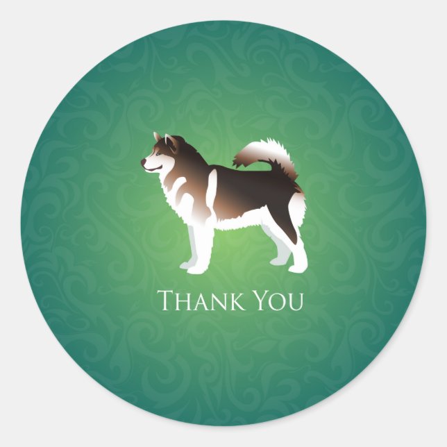 Alaskan Malamute Dog Thank You Design Classic Round Sticker (Front)