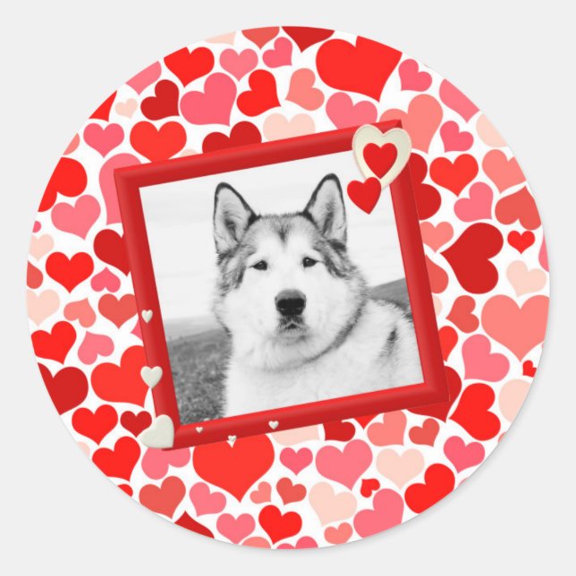 Alaskan Malamute Dog Valentines Heart Classic Round Sticker (Front)