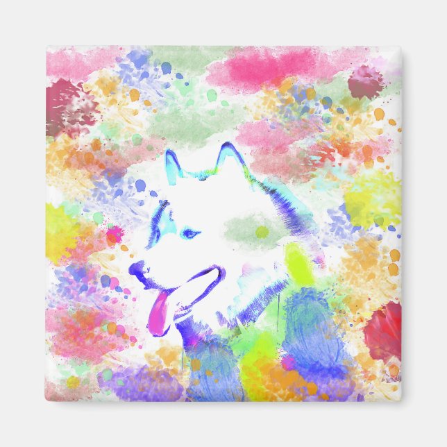 Alaskan Malamute Dog Watercolor Art Portrait Magnet (Front)