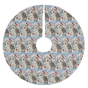 Alaskan Malamute Dog Winter Wonderland Christmas Brushed Polyester Tree Skirt