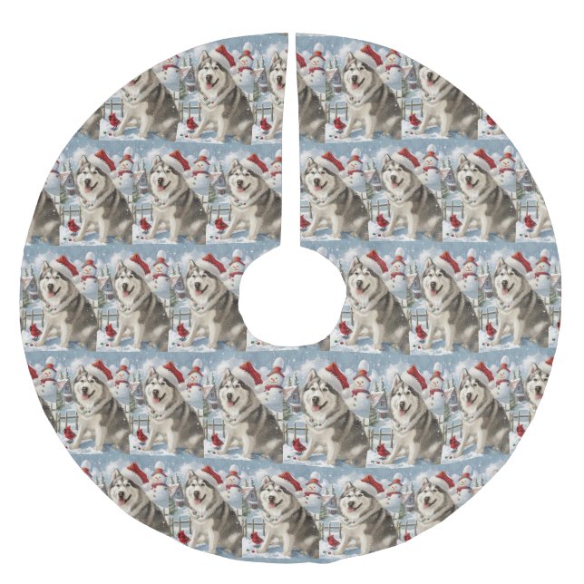 Alaskan Malamute Dog Winter Wonderland Christmas  Brushed Polyester Tree Skirt (Front)