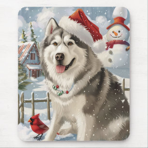 Alaskan Malamute Dog Winter Wonderland Christmas Mouse Mat