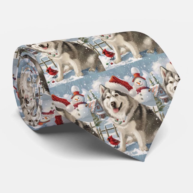 Alaskan Malamute Dog Winter Wonderland Christmas  Tie (Rolled)