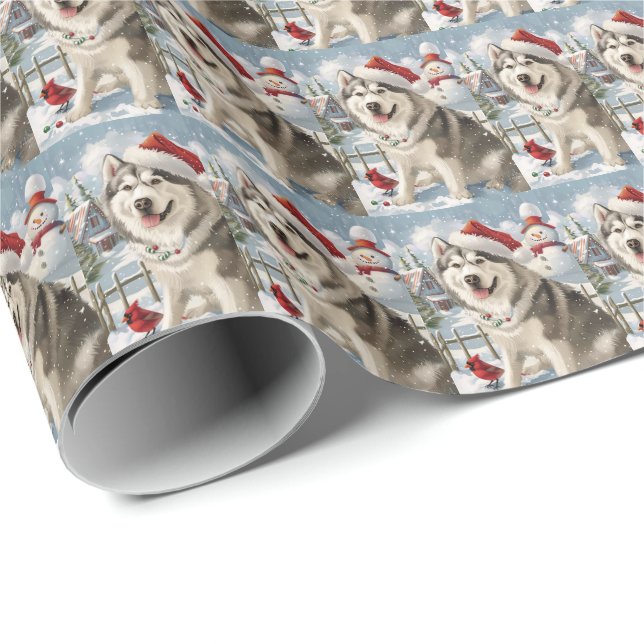 Alaskan Malamute Dog Winter Wonderland Christmas  Wrapping Paper (Roll Corner)