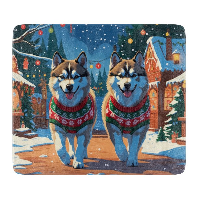 Alaskan Malamute Dogs Christmas Snow Holiday  Cutting Board (Front)