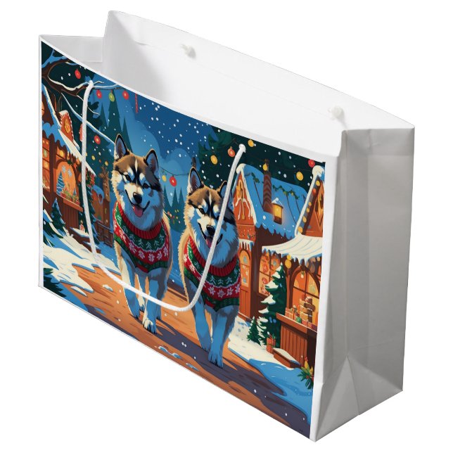 Alaskan Malamute Dogs Christmas Snow Holiday  Large Gift Bag (Front Angled)
