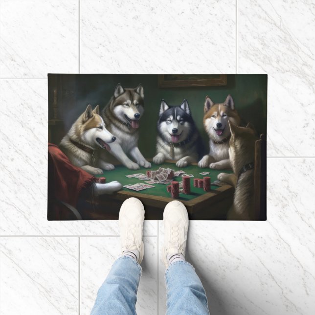 Alaskan Malamute Dogs Playing Poker Art Doormat (Indoor)