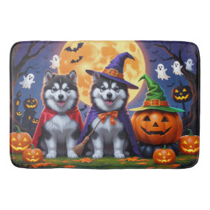 Alaskan Malamute Dogs Pumpkin Halloween Funny  Bath Mat